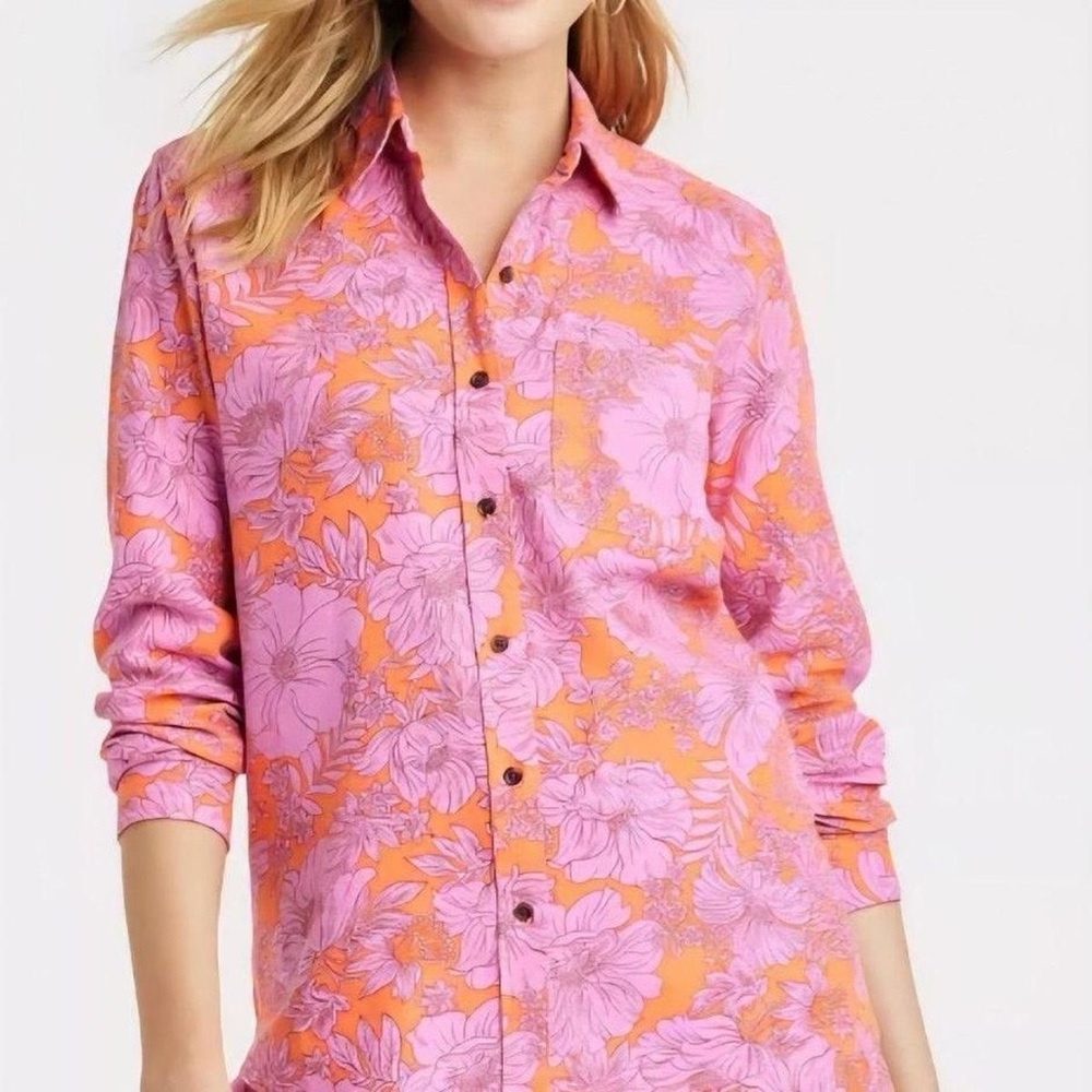 Target Universal Thread Purple & Orange Floral Button-Down Shirt size XXL
